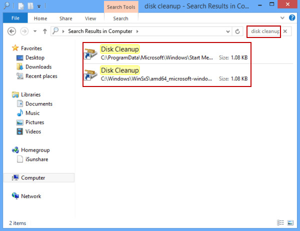find disk cleanup shortcut in computer folder