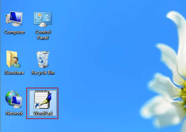 wordpad shortcut shown on desktop
