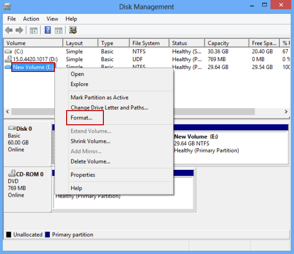 format hard disk partition in disk management