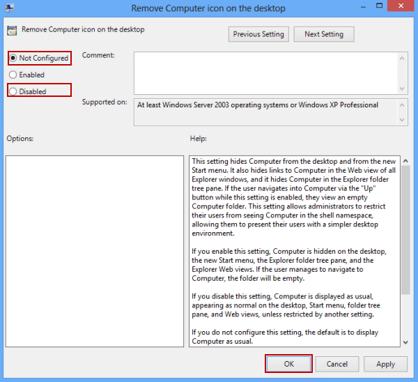 disable or do not configure specified setting