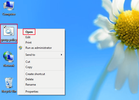 right click group policy shortcut and choose open