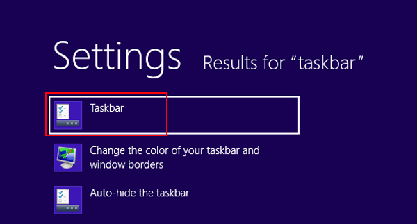choose taskbar from search results