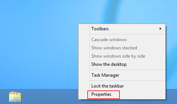 right tap taskbar and select properties