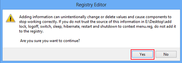click yes in registry editor window to continue