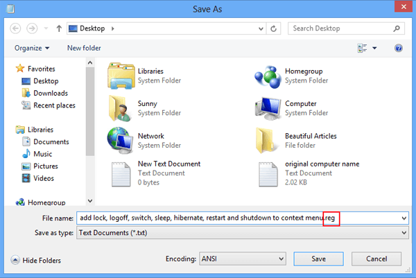 rename the document and save it as reg file type