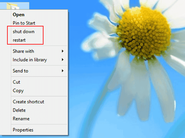 shut down added to folder context menu