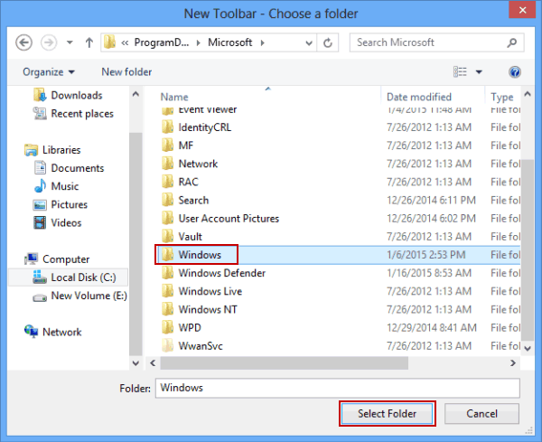 select windows folder