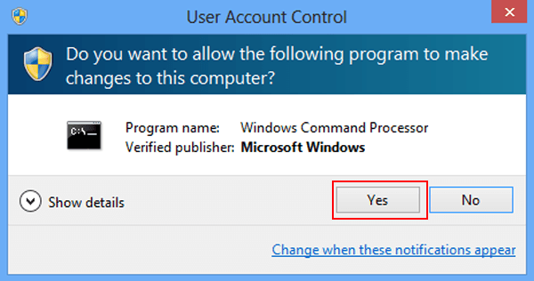 choose yes in user account control window