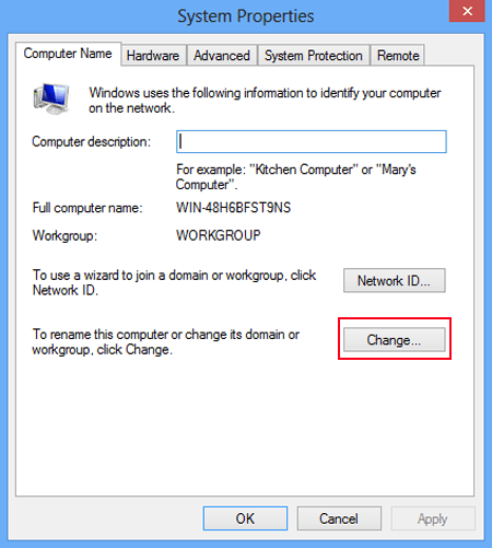 click change in computer name settings