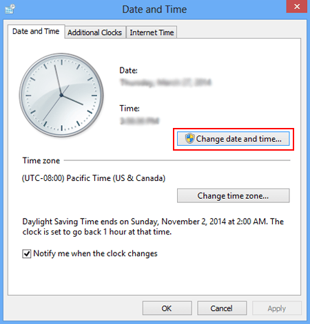 click change date and time button