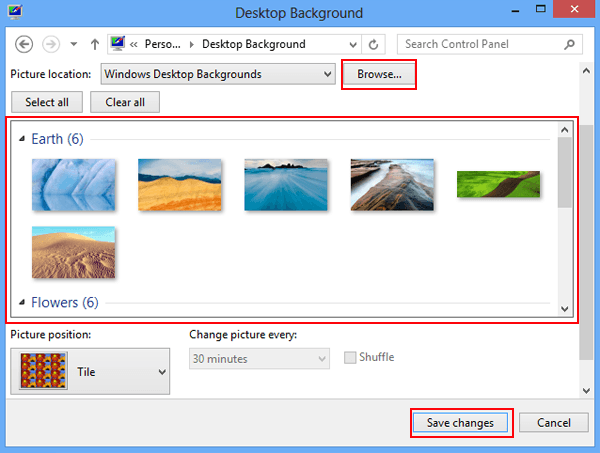 select a picture and save changes