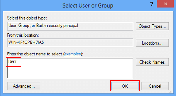 type the user or group name