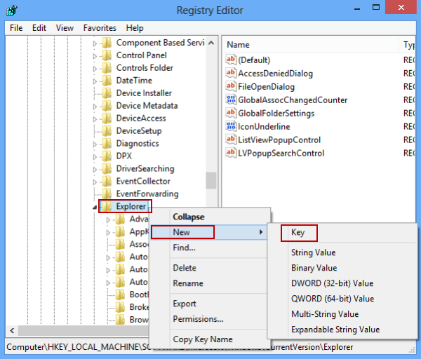 create a new key in explorer folder