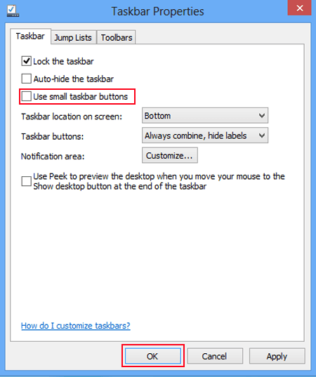 deselect use small taskbar buttons