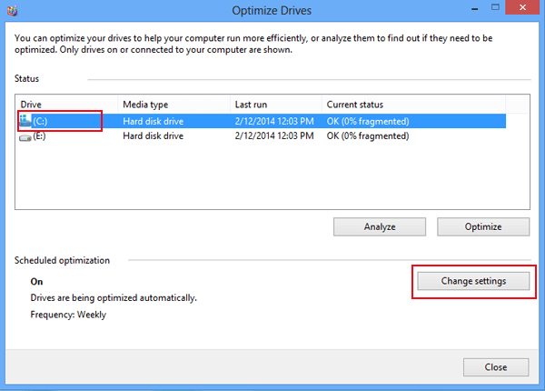 select a hard drive and tap change settings