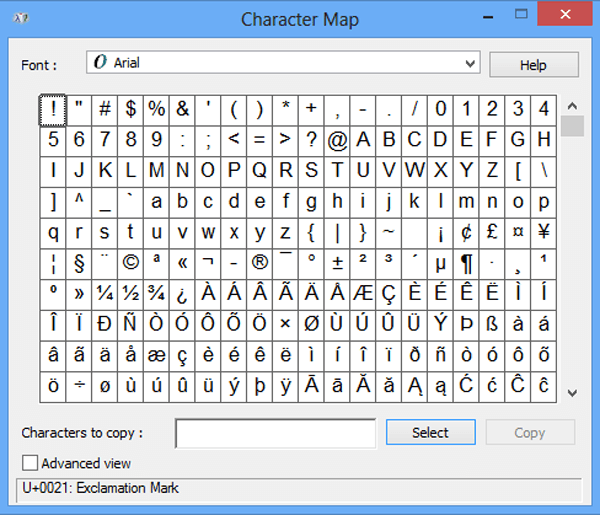 picture of character map