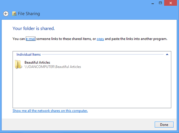 selected folder is shared