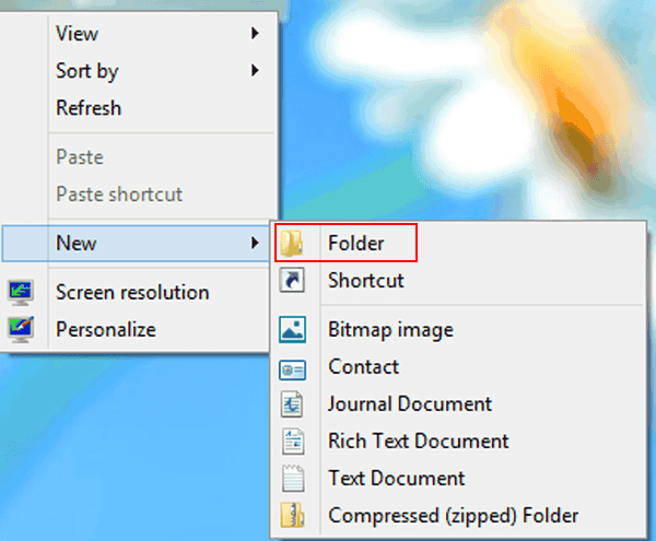 create a folder from context menu
