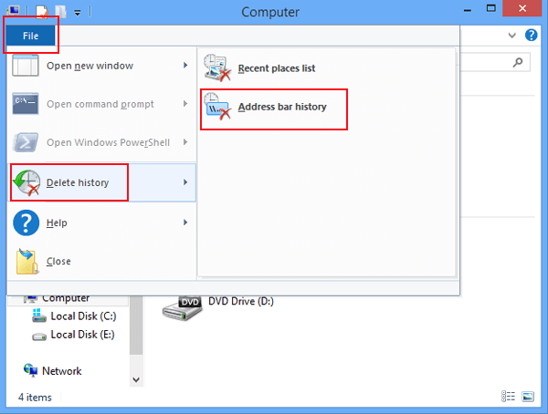 delete address bar history in computer
