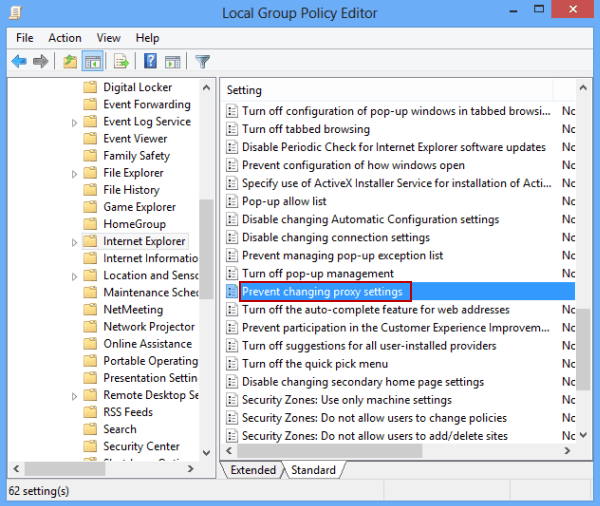 open Prevent changing proxy settings