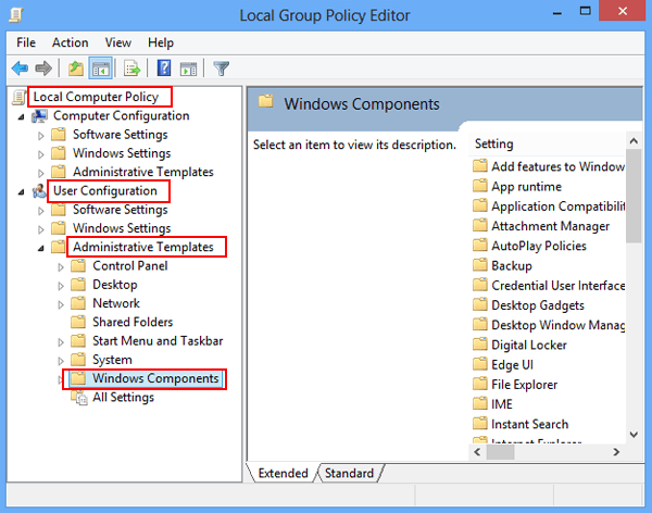find and open Windows components
