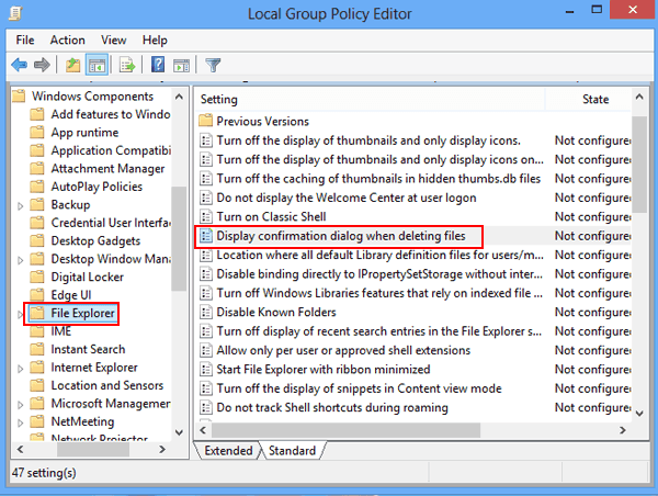 double click display confirmation dialog when deleting files