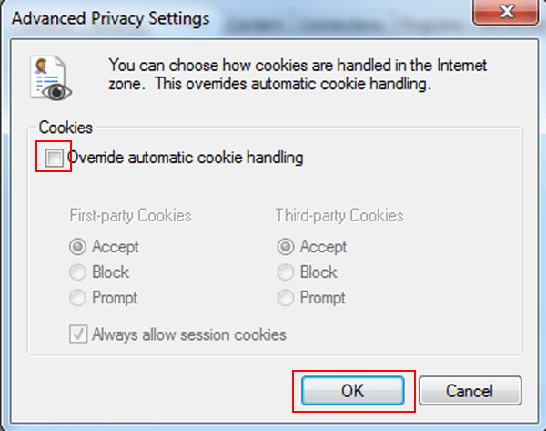 unselect override automatic cookie handling