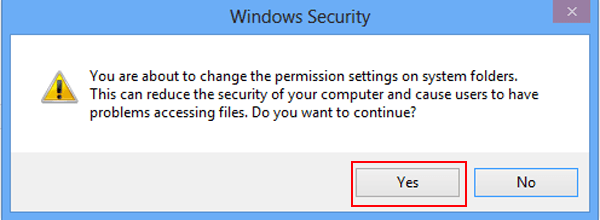 click OK to change permission settings