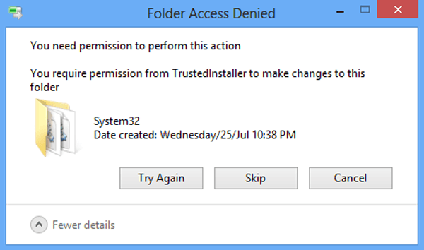 action to delete system folder denied