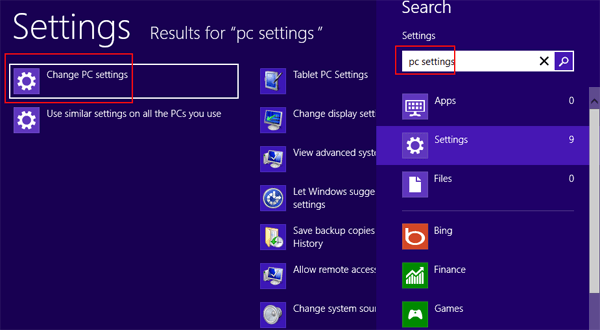 select Change PC settings
