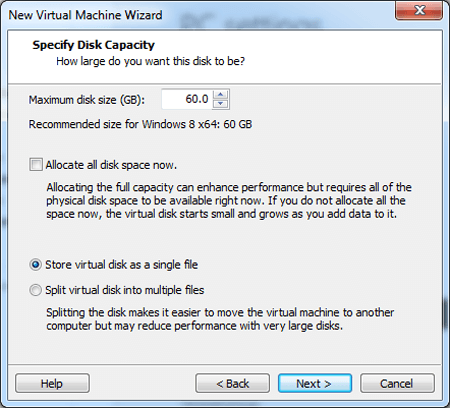 select store virtual disk as a singel file
