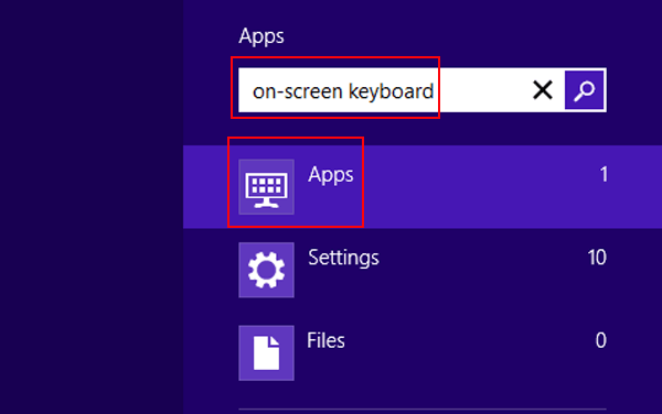 choose apps and input on screen keyboard in search box