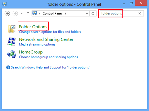 find and open folder options in control panel
