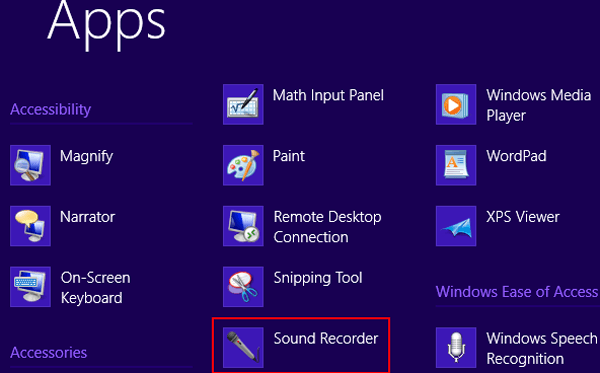 choose sound recorder in apps list