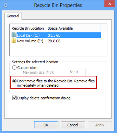 choose do not move files to the recycle bin