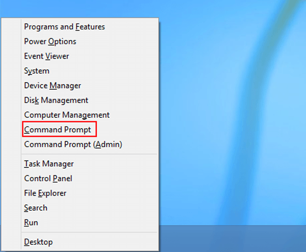 open quick access menu and choose command prompt