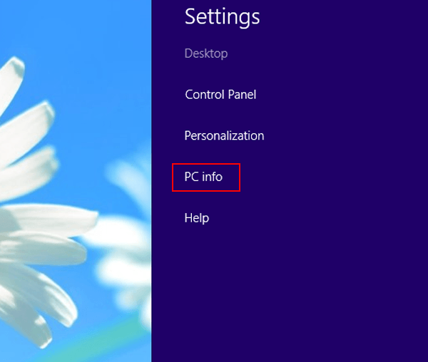 choose PC info in settings