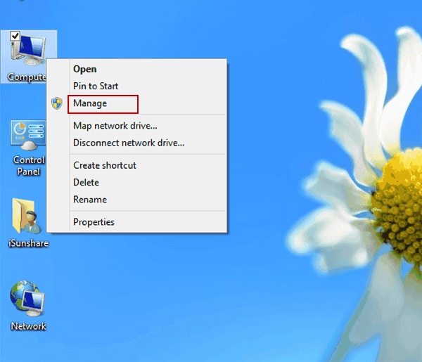 manage on computer context menu