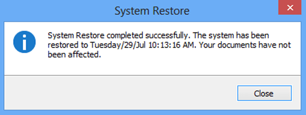 system restore completed successfully