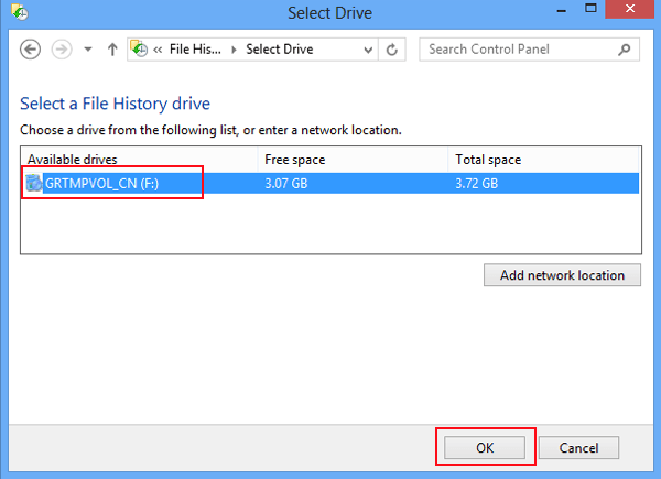 select the drive and tap ok