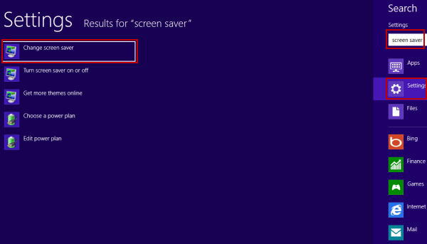 go to screen saver settings by search