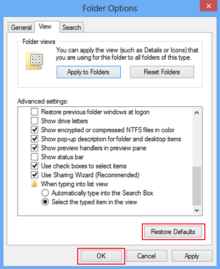 click restore defaults button and choose ok