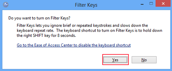 open filter keys dialog and choose yes