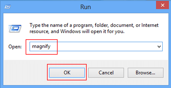 type magnify in empty run box and click ok