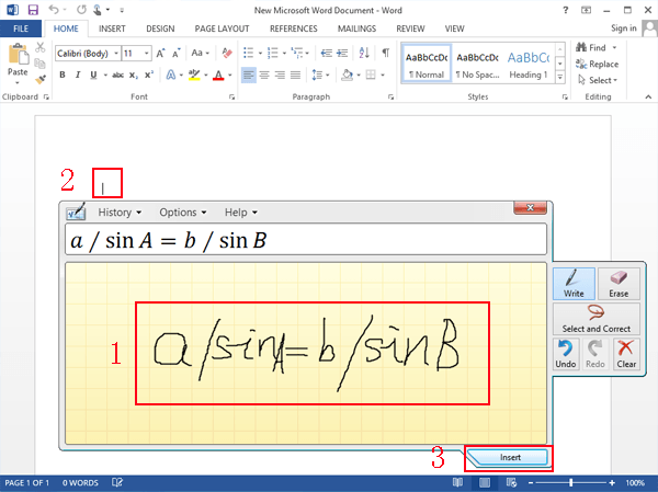 confirm and insert math formula to ms word document