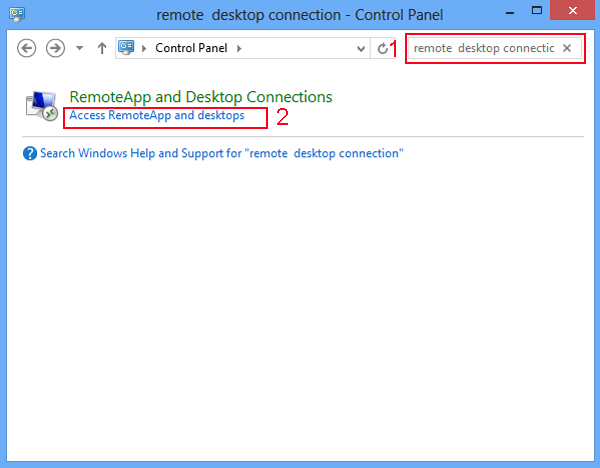 find remote desktop connection in control panel