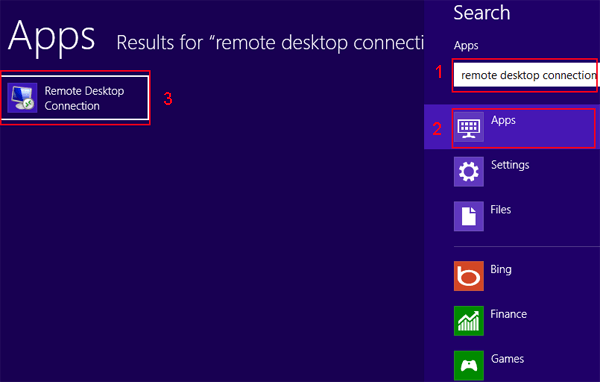 locate remote desktop connection by searching
