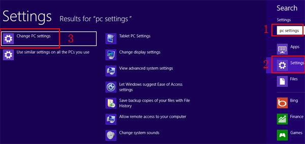 find and click chang pc settings