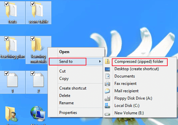 click send to and choose compressed folder