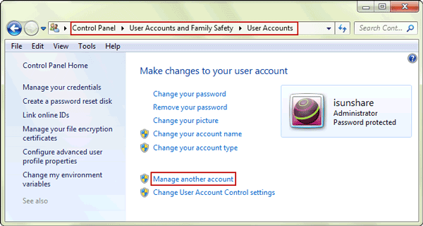 manage another account in windows 7
